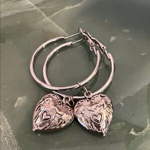 Vintage Heart Charm Hoop Earrings